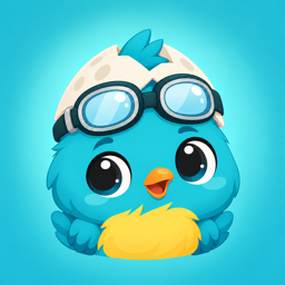 Pipzi’s blue bird wearing aviator goggles and an eggshell cap